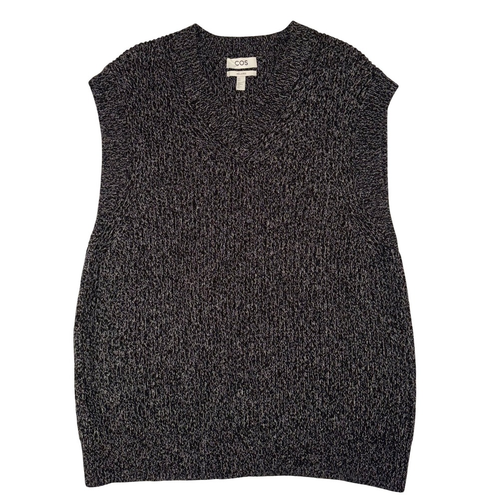 COS Relaxed V-Neck Sweater Vest Mens Medium Black White Marl Cotton Wool 
Knit